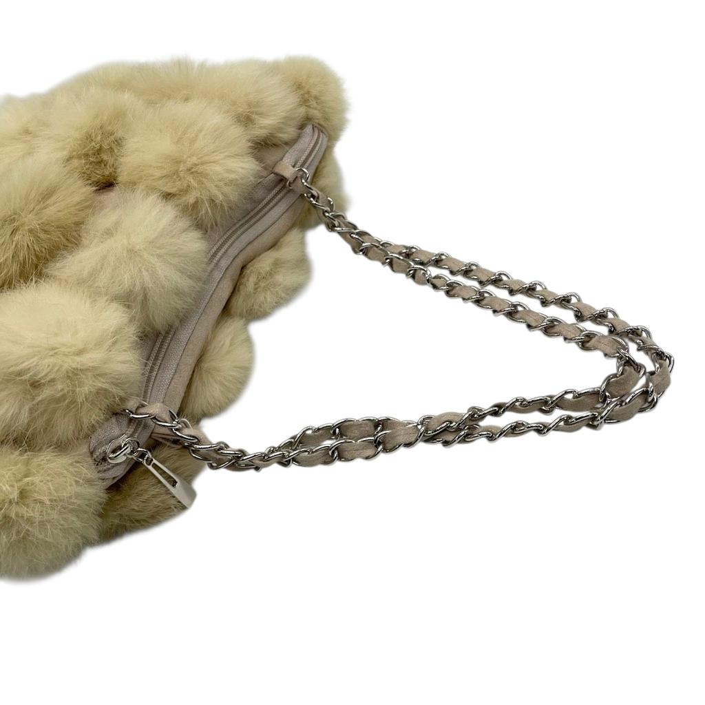 Used courregesShoulder Bag beige/Ivory fur/Suede Women