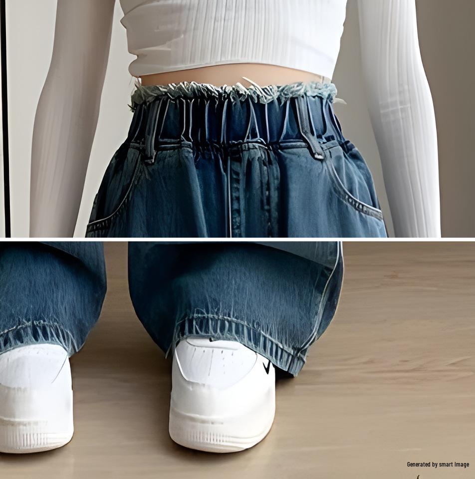 Plus Size High Waist Wide Leg Denim Pants for Women - Floor Length, Loose Fit, Slimming, Autumn Style, Suitable for Up to 200 Jin