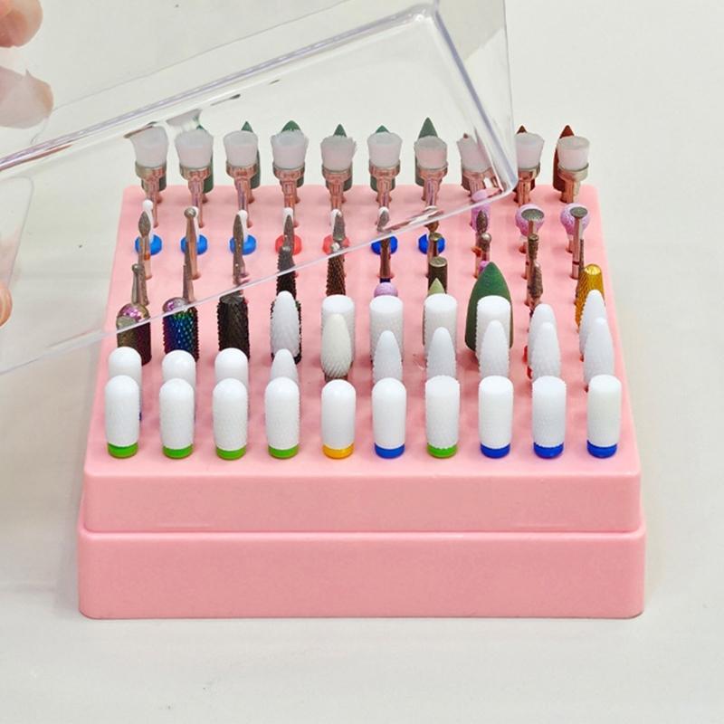 Professional Manicure Tool Storage Case 100 Slot Clear Lid Organizer Nail Drill Bits Accessories for Women and Men