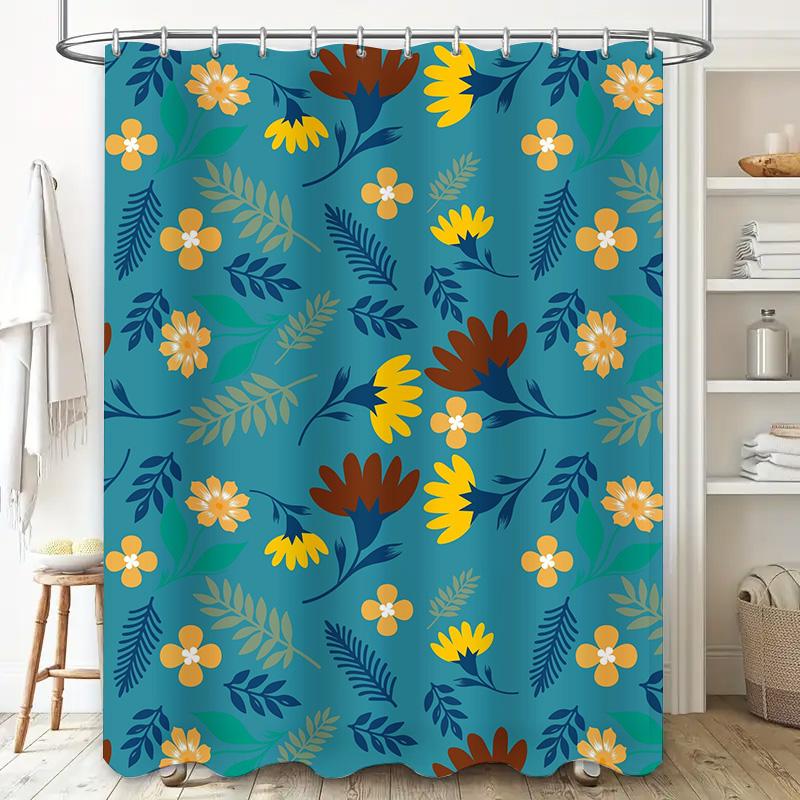 Blue Floral Shower Curtain Waterproof Bath Decor Customizable Design Printed Polyester Fabric for Home Bathroom Accessories