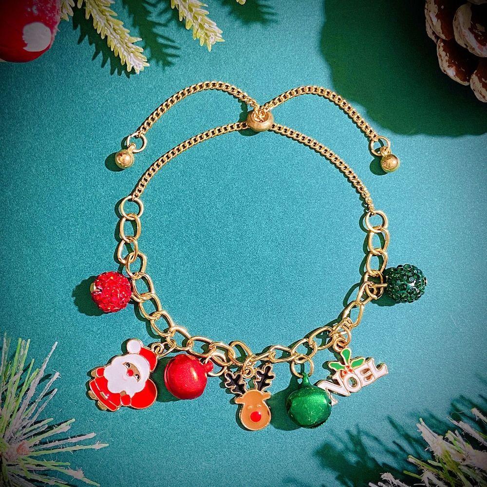 

Snowflake Merry Christmas Bracelet Mistletoe Candy Cane Hand Chain Christmas Gift C