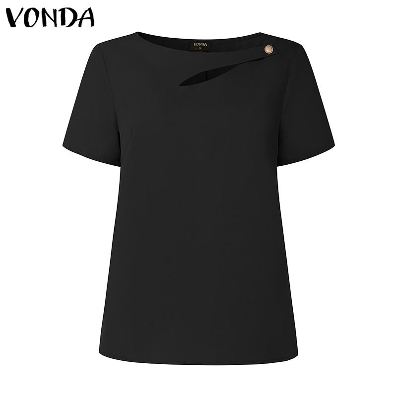 VONDA Women Short Sleeve Cutout Casual Elegant T-shirts Tops