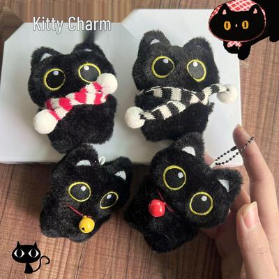 Cartoon Schwarze Katze Plüschtier & Quietschender Taschenanhänger - Niedliches Kätzchen Ornament Geschenk