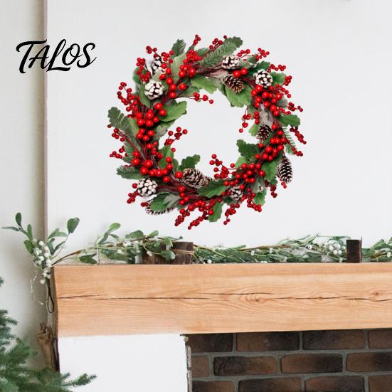 Christmas Window Clings Wreath Wall Stickers, Red Berries And Pine Cones Garland Decals, Indoor Outdoor Holiday Decor Waterproof PVC Decorative