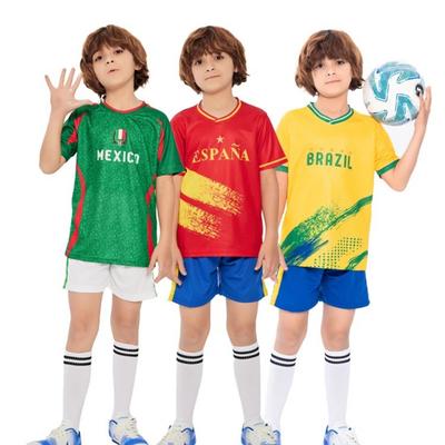 Kids' Soccer Jerseys Spain Romania Italy Mexico Children Soccer Uniforms Quick Dry Soccer Tracksuit for Boys &Girls Childrens Jersey Set Summer Suits