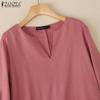 ZANZEA Women Casual V-Neck Solid Color 3/4 Sleeve Loose Blouse