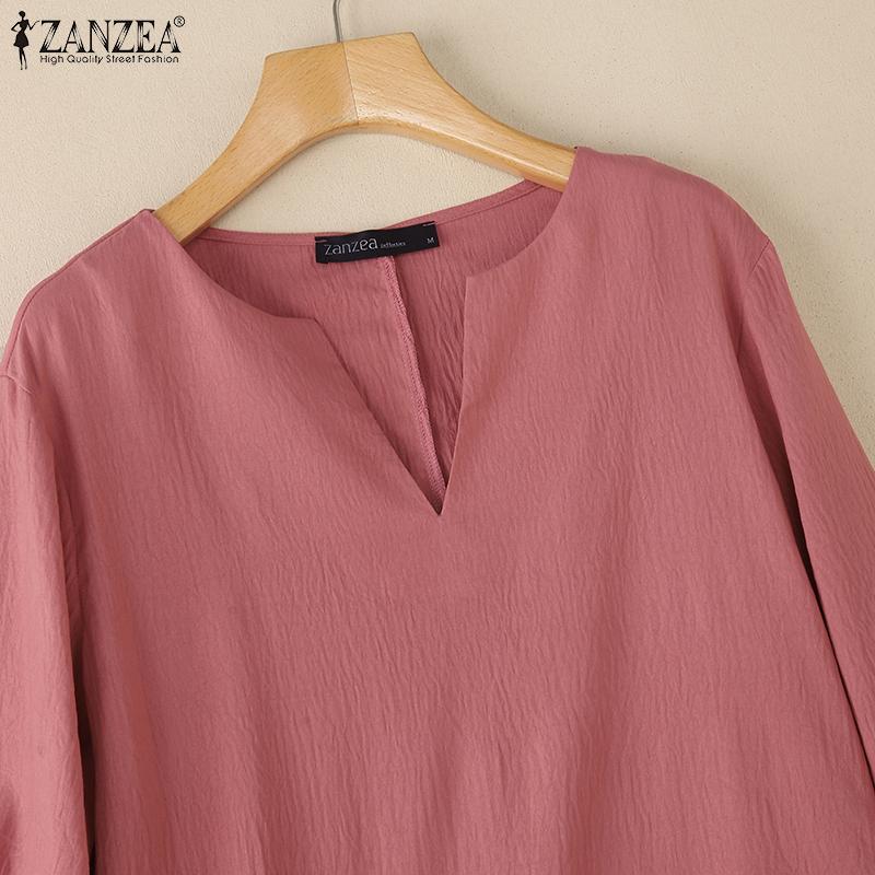 ZANZEA Women Casual V-Neck Solid Color 3/4 Sleeve Loose Blouse
