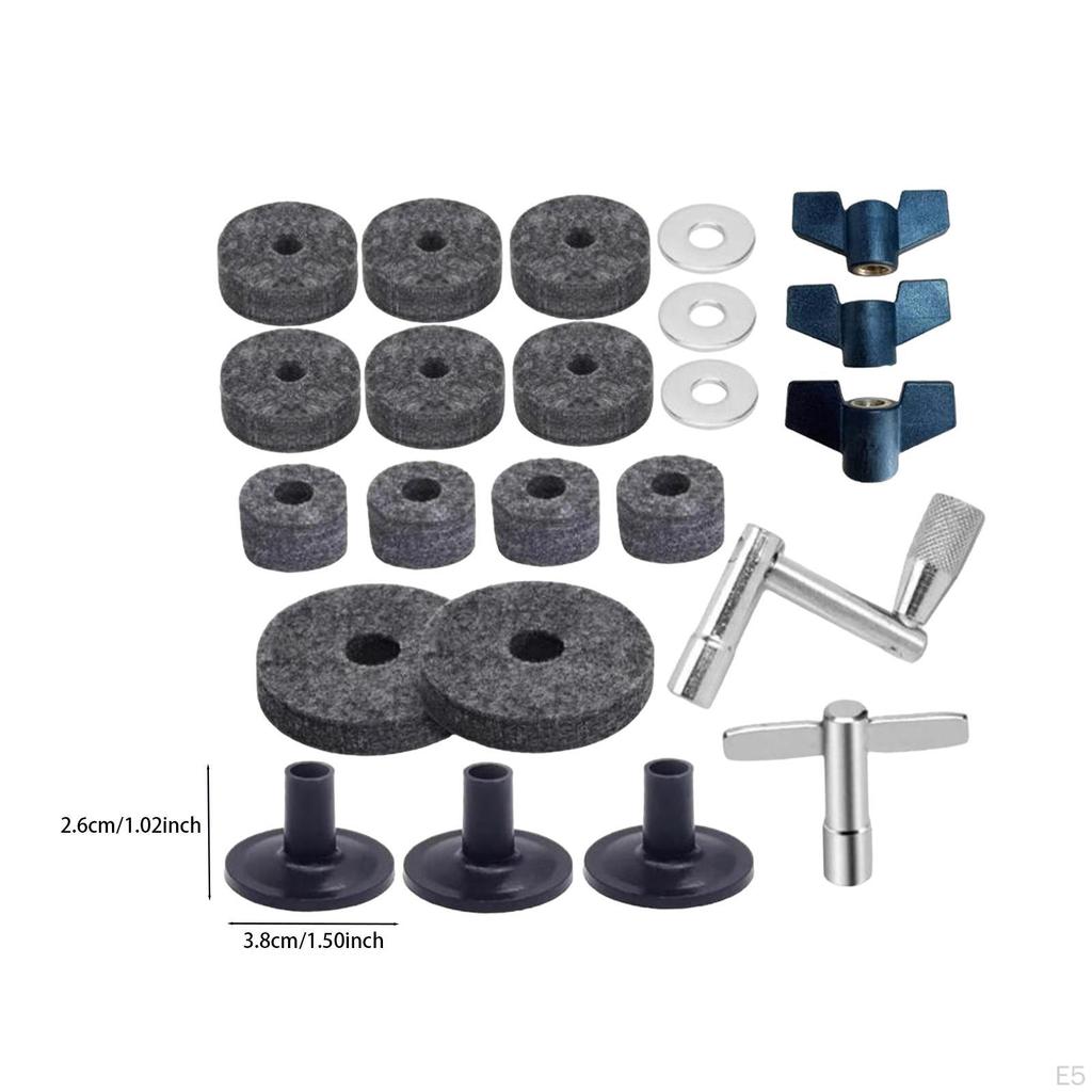 23 Piece Cymbal Parts Set with Wing Nuts and Drum Key, Stand Sleeve for Drums
