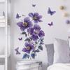 Purple Flowers Butterfly Wall Stickers Living Room Bedroom Background Decor Mural Self-Adhesive Wall Decals