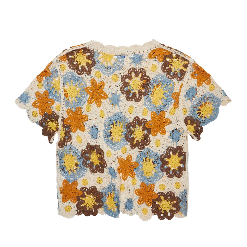 PENFIELD Women'S Floral Jacquard Knit Short Sleeve Brown_Fr2Kt24F