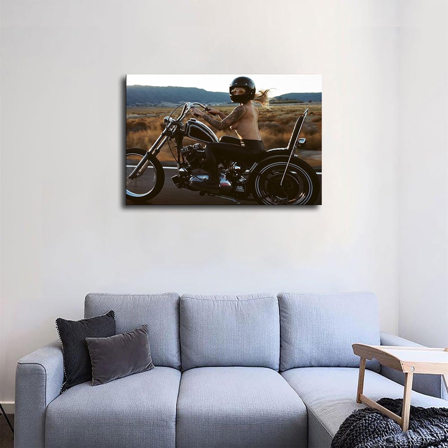 ZeeHxq Nude Motorcycle Motorcycle Sexy Girl Canvas Poster Wall Art Decor Print Picture Paintings for Living Room Bedroom Decoration (20x30inch