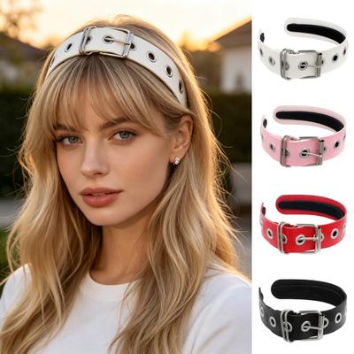 Gotischer Punk-Haarreif Handgefertigtes Stirnband mit Schnalle aus Kunstleder Nahtloses Design Stirnband