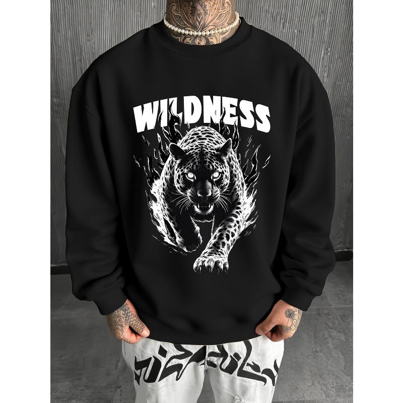 Men's Wild Style Heat Transfer Print Crewneck Sweatshirt, Comfortable Fabric Ideal For Gifting.