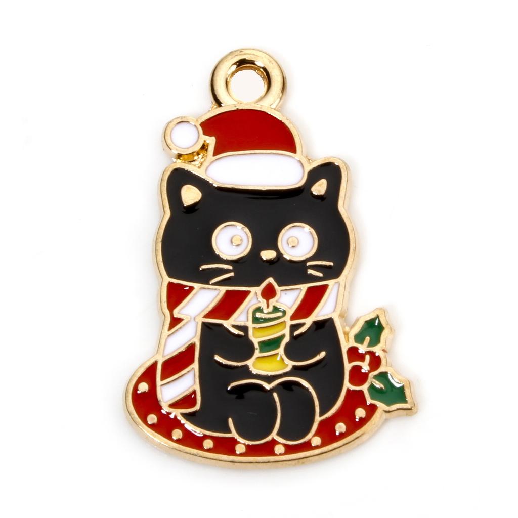 10 PCs Zinc Based Alloy Christmas Charms Gold Color Cat Animal Enamel Snowman Pendants For DIY Necklace Earrings Jewelry Making