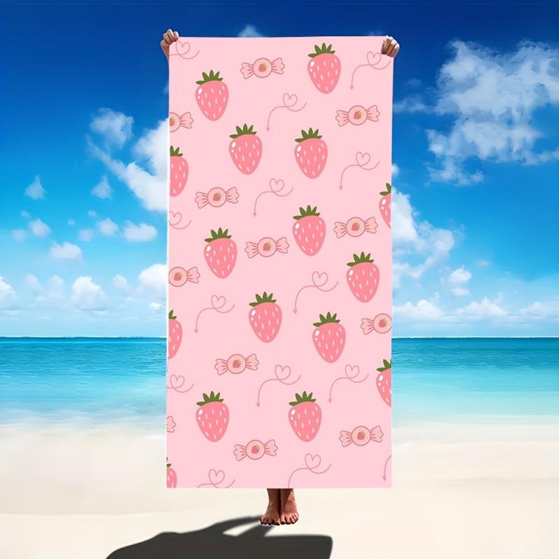 Cute Pink Strawberry Candy Heart Pattern Beach Towel Quick Dry Sandproof Large Absorbent Towel Girls Pool Yoga Summer Towel
