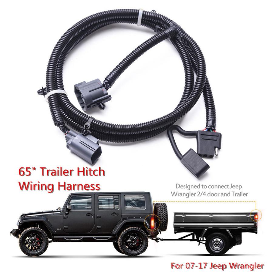 65" Trailer Hitch Wiring Harness Kit 4-Way 07-17 Jeep Wrangler JK 2/4