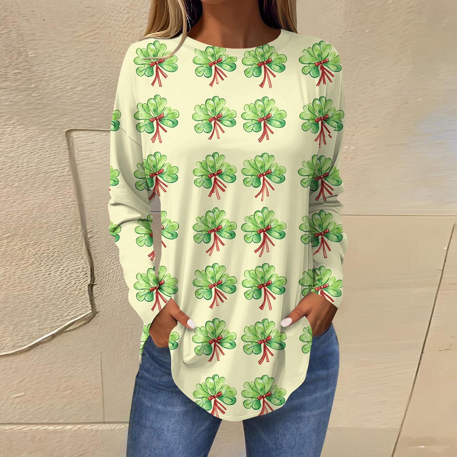 

Футболки для женщин, осенние повседневные рубашки с длинным рукавом, толстовка с винтажным графическим принтом, топ, пуловер St.. День Патрика XL жёлтый