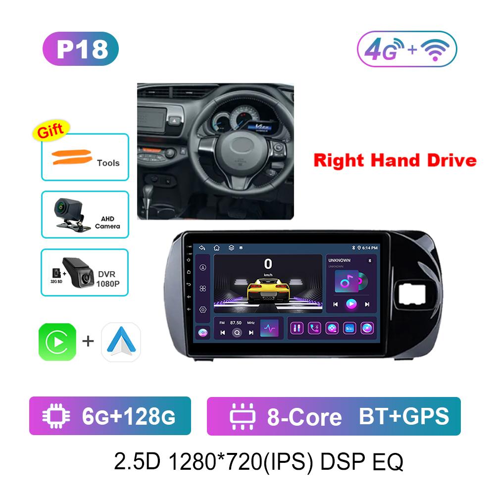 Right Hand Drvie Carplay Car Video Multimedia Player for Toyota Vitz 3 III XP130 2014 - 2019 Android Bluetooth WiFi+4G HD Screen
