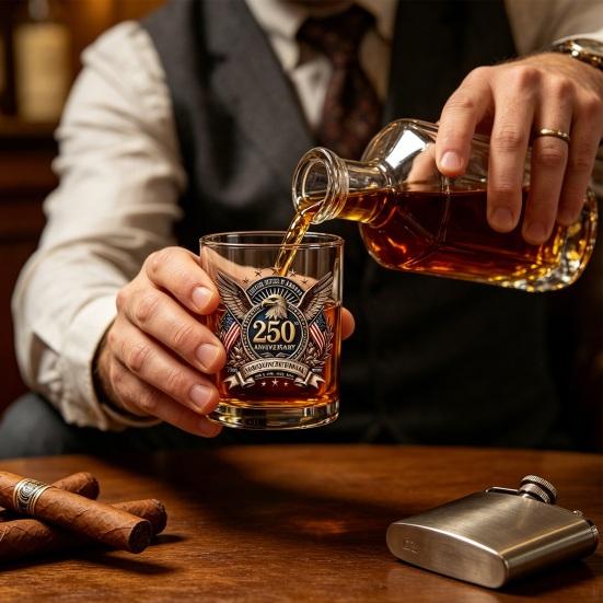 250. Jubiläum Whiskey Karaffe Glas Spirituosenflasche Patriotisches Andenken zum Unabhängigkeitstag Klassisches Geschenk für Sammler Veteranen Geschichtsinteressierte