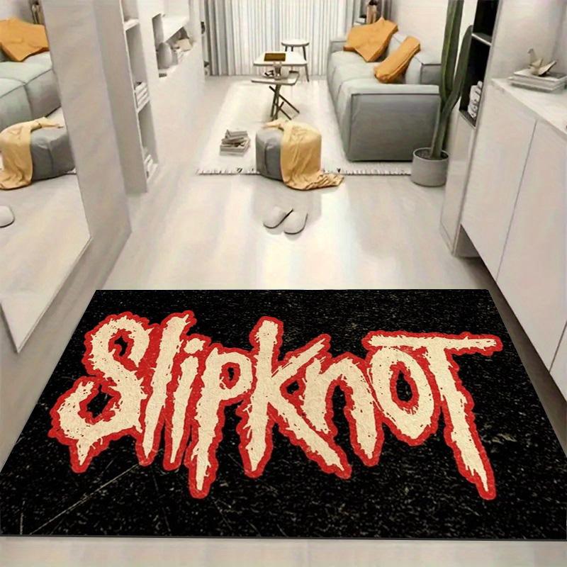 Slipknot Red Nonagram Logo Area Rug Non Slip Mat, Black Background Heavy Metal Band Carpet for Bedroom Decor