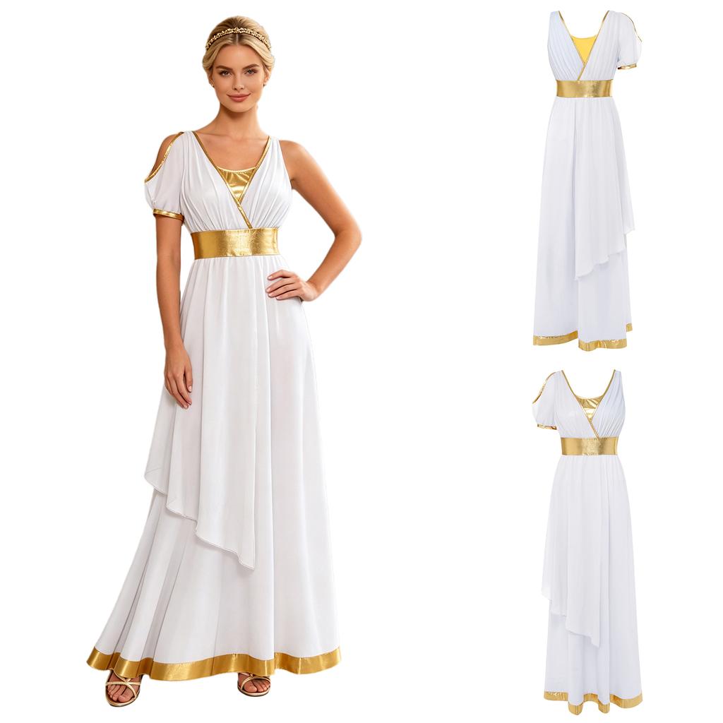 Costum Femei Grecia Antică Halloween Rochie Toga Asimetrică Mânecă Scurtă Umeri Dezgoliți Tunica pentru Petrecere Tematică Rugăciune Adorare