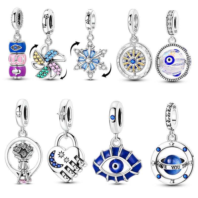 Copper Rotatable Charms Beads Eye Planet Windmill Snowflake Pendants Fit Women Original Bracelet Diy Christmas Gift