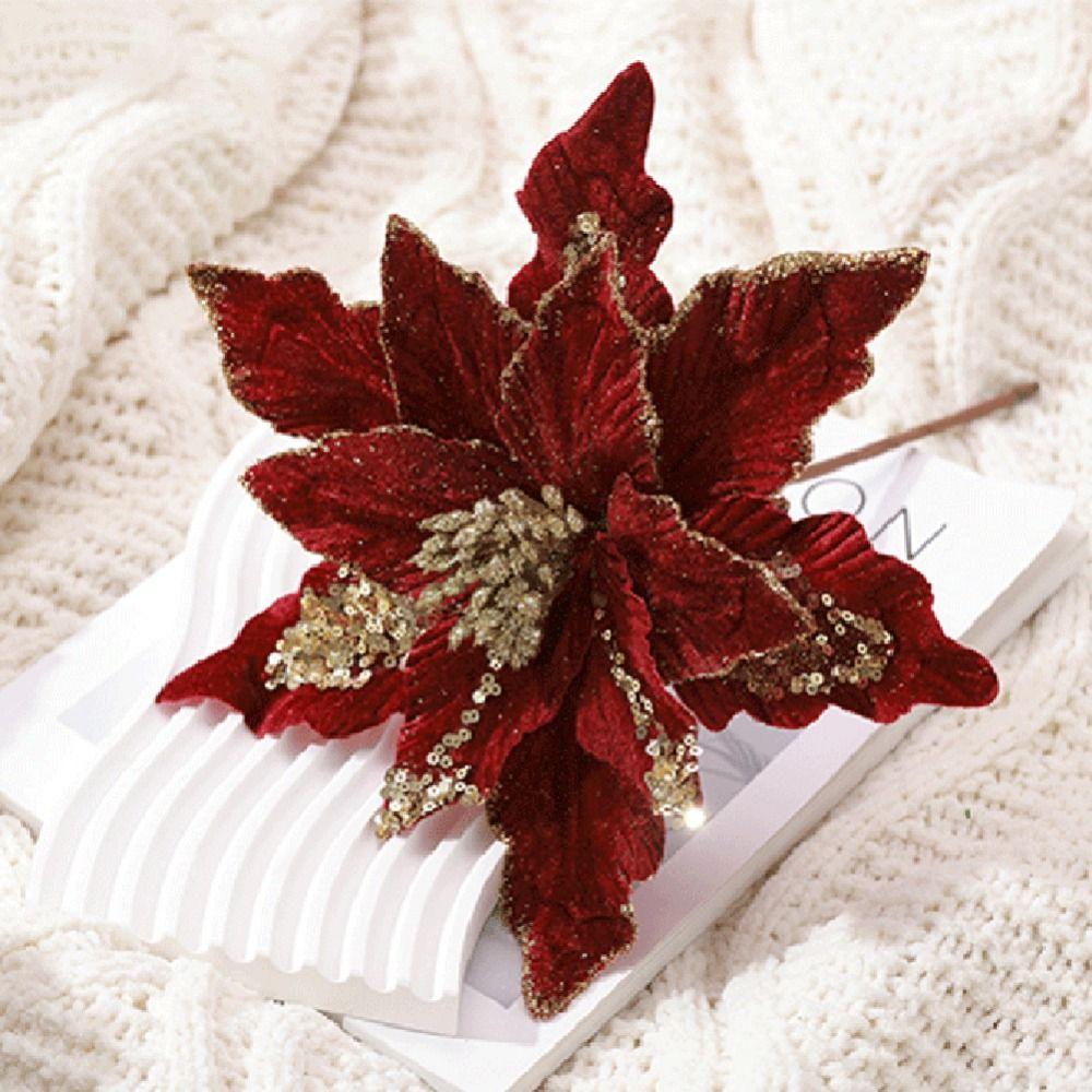 Hanging Glitter Xmas Flower Beautiful Simulation Handmade Flowers Party Supplies