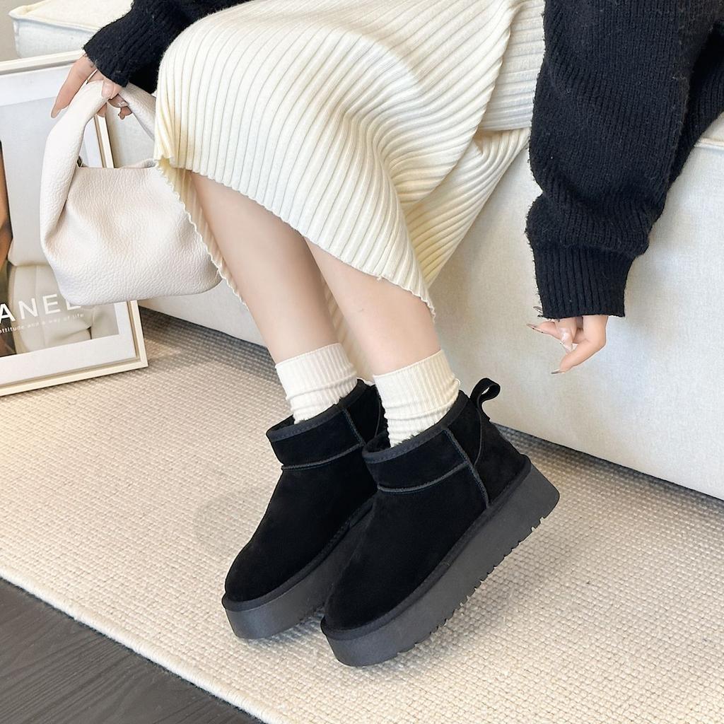 Snow boots women's winter new lazy mini short boots casual thick-soled thickened cotton shoes women