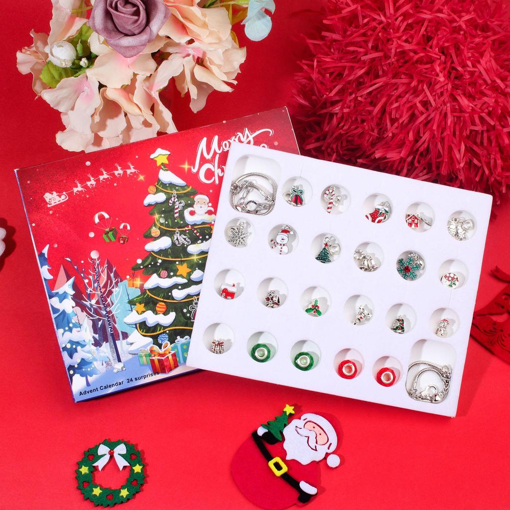 Kinder DIY Handgemachter Schmuck Perlen Schneemann Adventskalender - 24 Fächer Weihnachtsgeschenk