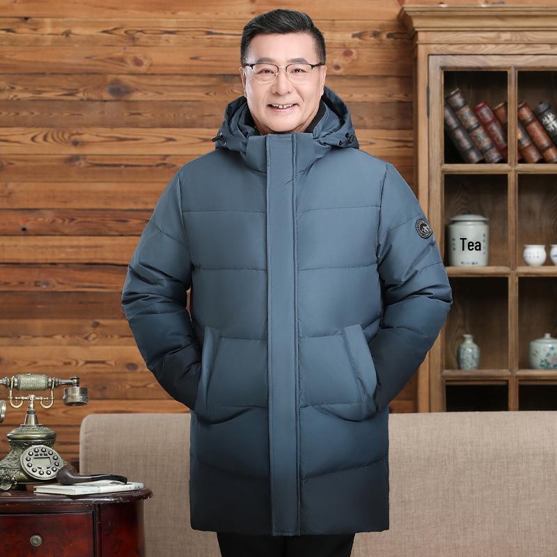 2025 Men's Mid-Length Down Jacket: Thickened White Duck Down, Business Casual, Winter Outerwear for Middle-Aged and Elderly.