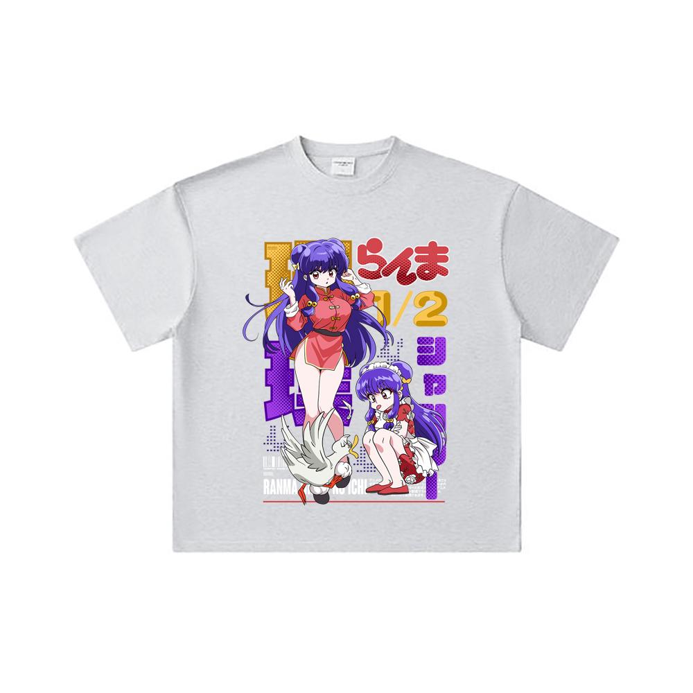 260 GSM Double Yarn 32 Count 100% Cotton Ranma 12 V4 Shampoo Print Unisex Heavy Cotton T Shirt