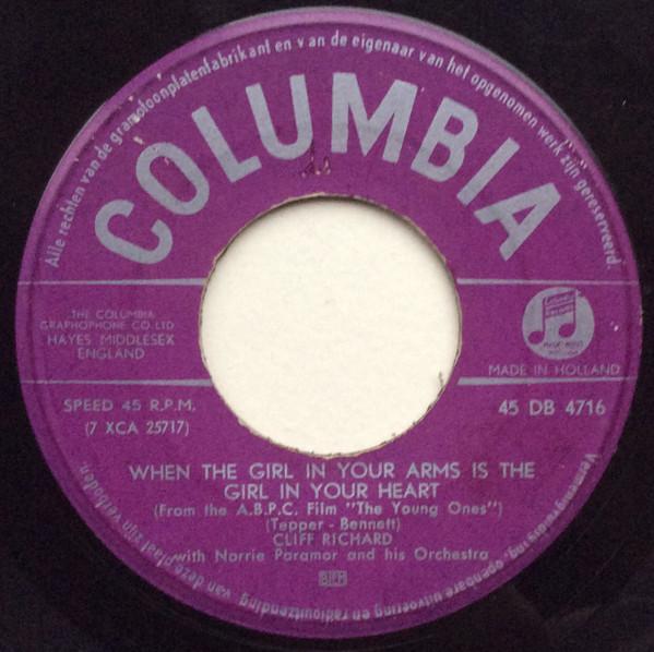 

7-дюймовая пластинка CLIFF RICHARD NORRIE PARAMOR HIS When The Girl In Your Arms Is The G 45DB4716 Columbia 1961 Нидерланды Рок Б/у