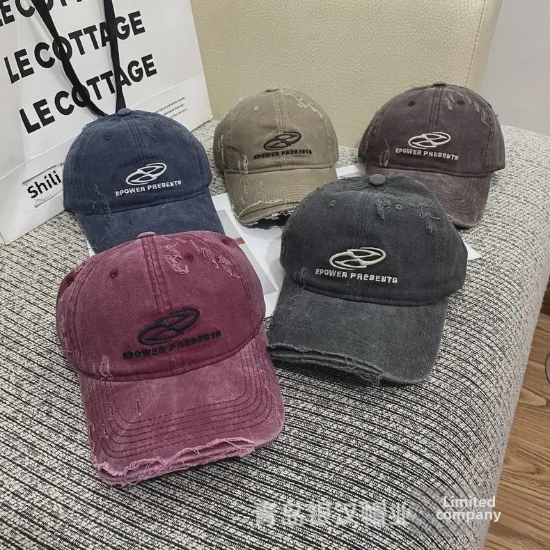 Unisex Vintage Distressed Denim Baseball Cap with Embroidered Letters - Trendy Korean Style for Summer