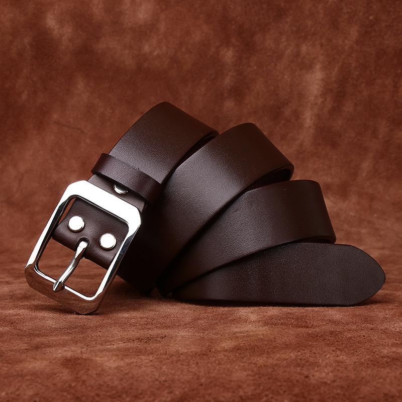 Men'S Fashionable Simple And Versatile Light Luxury Stainless Steel Buckle Belt Men'S Genuine Leather First Layer Cowhide Business Leisure Belt