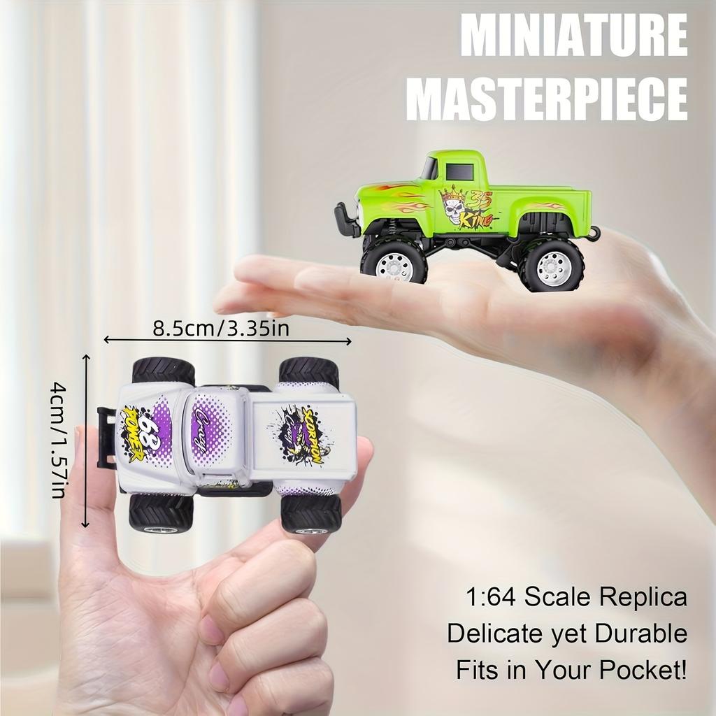 1:64 Scale Mini Remote-Controlled Alloy Off-Road Truck Monster Truck Toy 2.4GHz Wireless High-Speed Off-Road Crawler LED Lighting For Kids Boys Gifts