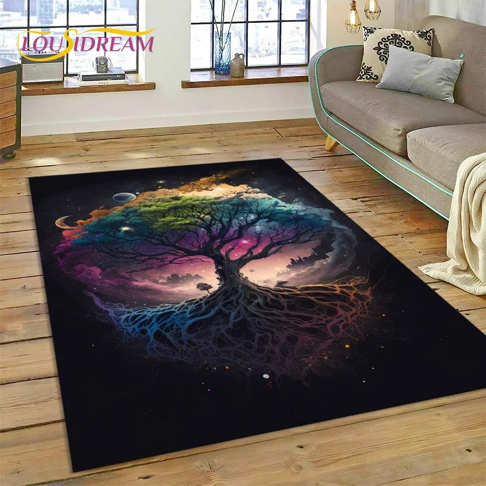 Nordic Mythology Yggdrasil Nature Tree of Life Carpet Rug for Home Living Room Bedroom Sofa Doormat Decor,kid Non-slip Floor Mat