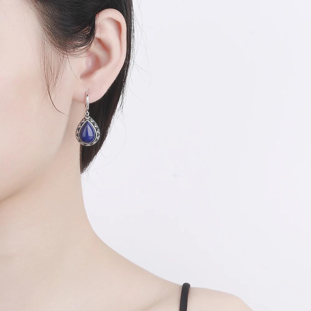 Orecchini Vintage in Argento Sterling S925 con Pietra Naturale di Lapislazzuli per Donna, Pietra di Moonstone, Regalo per Fidanzamento, Anniversario