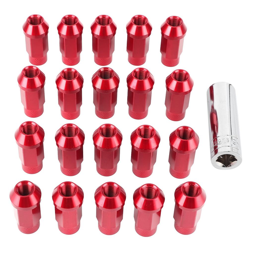 20Pcs 50mm Wheel Lug Hub Nuts Universal M12x1.5 Thread Aluminium Alloy W Mounting SocketRed
