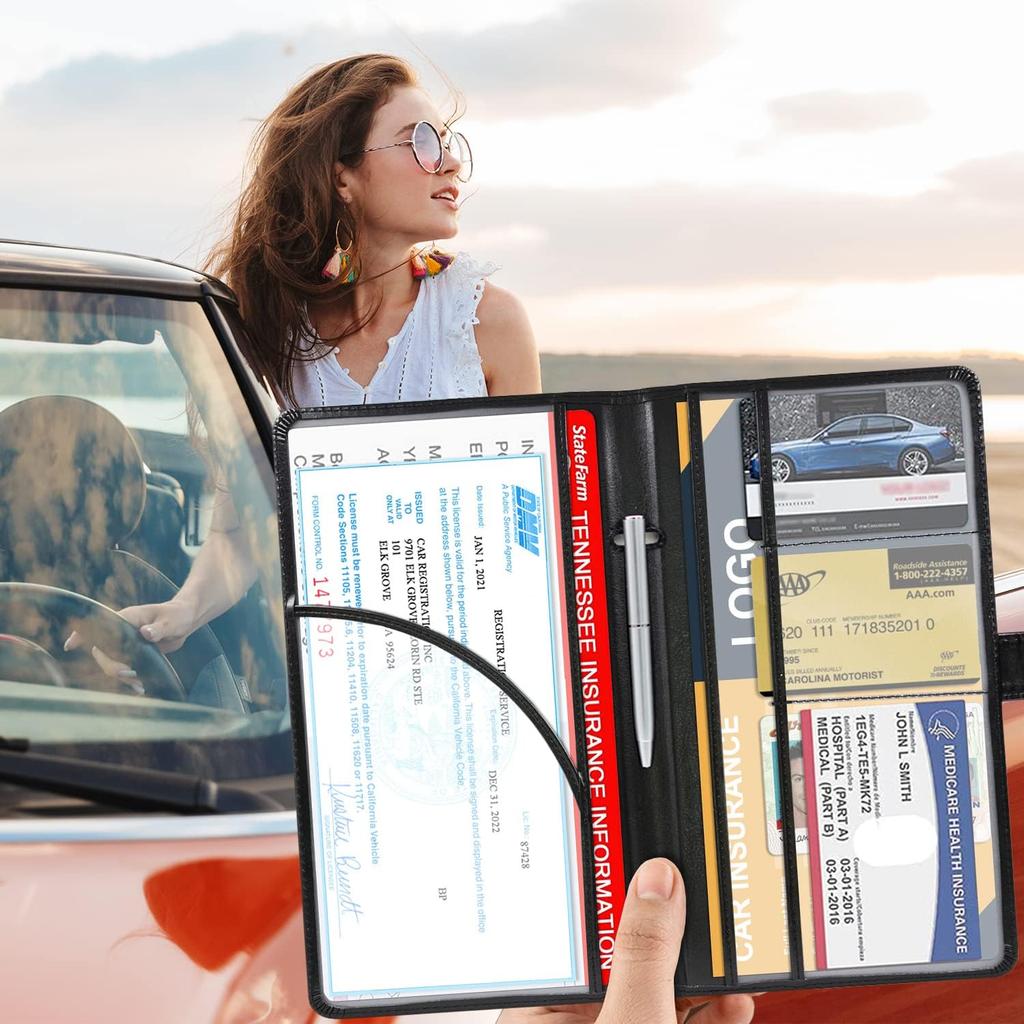 RSAquar Car Registration And Urance Holder, Leather Car Glove Box Organizer, Cool Car Accessories For ID, Driver'S License Cards & Essential