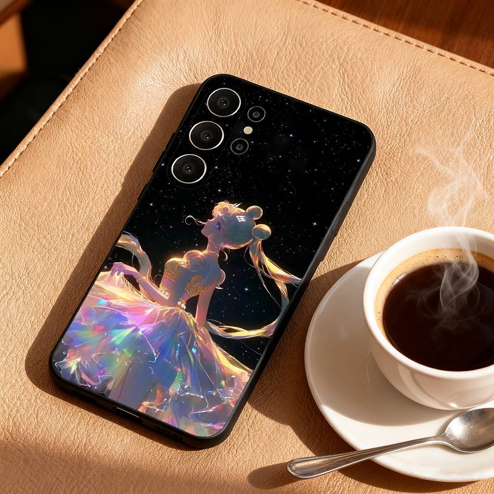 Чехол для телефона с аниме-персонажем Сейлор Мун для Samsung S26,S25,24,23,22,30,21,10,9,Ultra,Plus,Lite, Черный Мягкий Чехол Samsung S26ULTRA