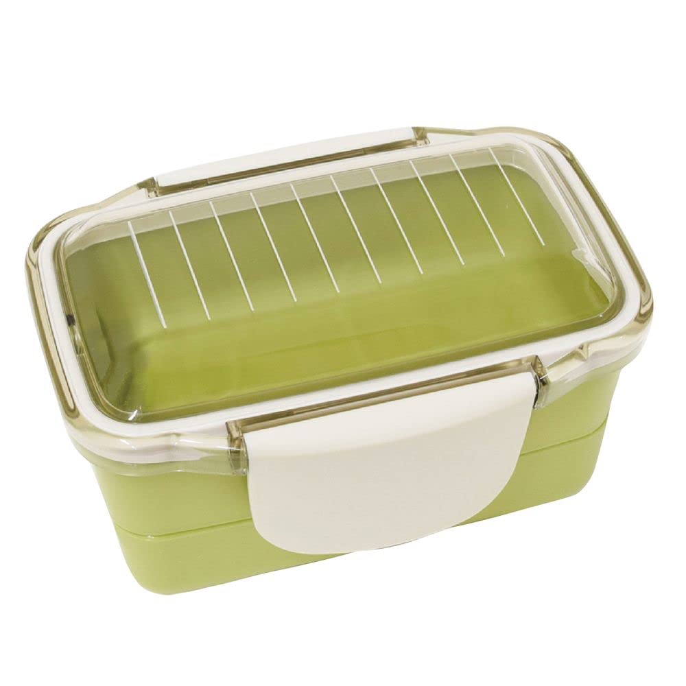 

Yellow studio dome 2 tier lunch box 560ml green stripe&color