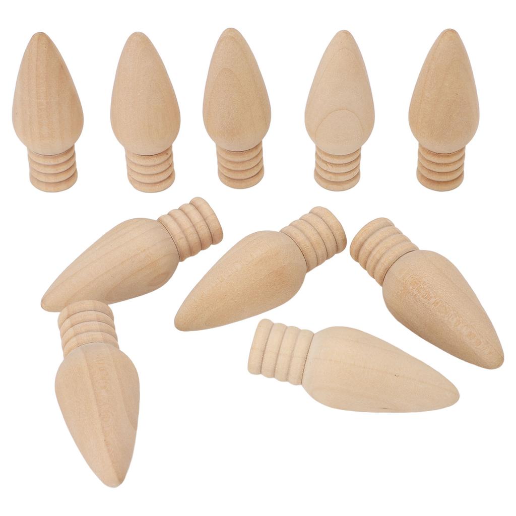 10PCS Wooden Light Bulbs Cute and Compact Unfinished Wooden Hanging Light Bulb Ornaments for Handcraft