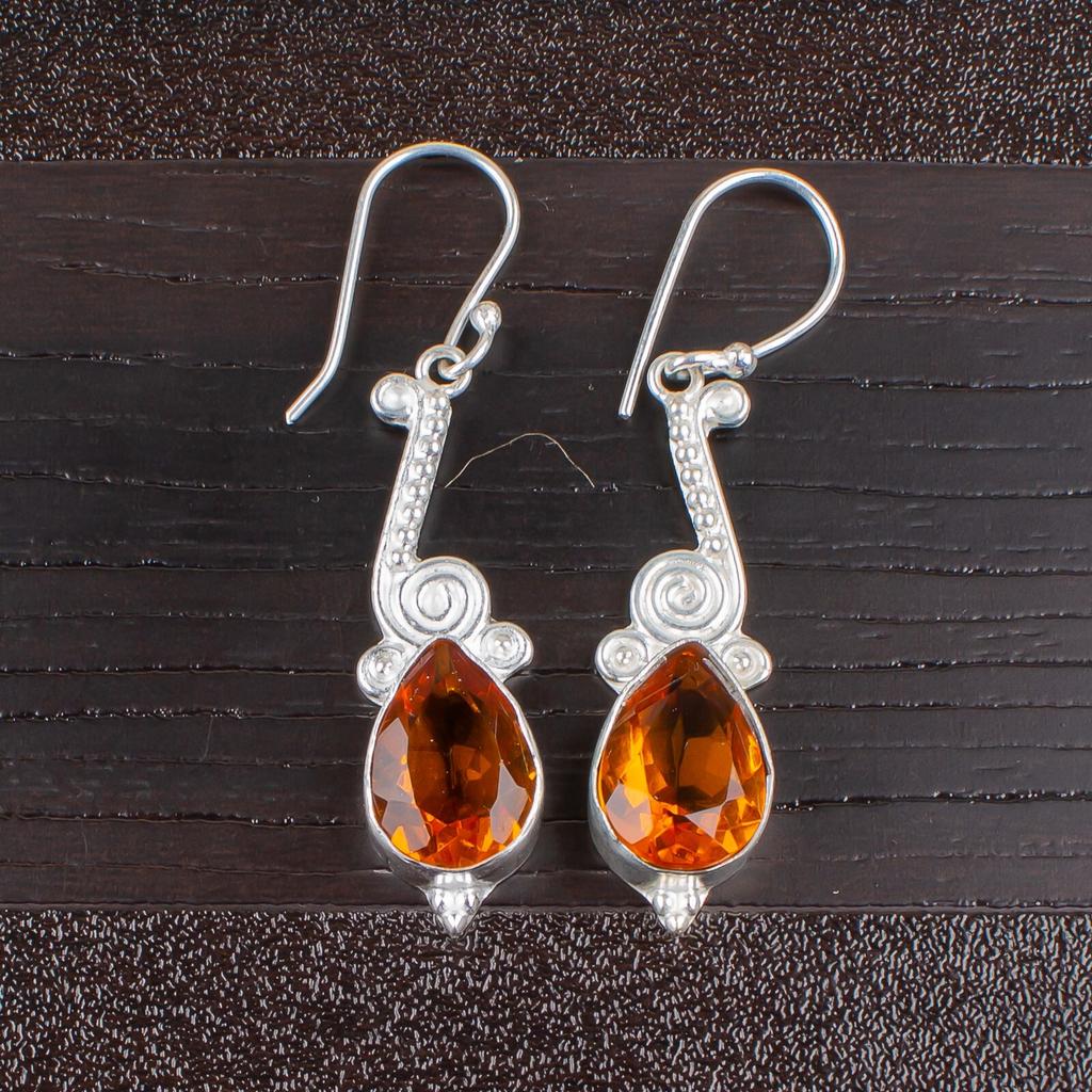 Naturlig Citrin Ädelsten 925 Sterling Silver Vackra Smycken Örhängen För Bröllop EE-37-1