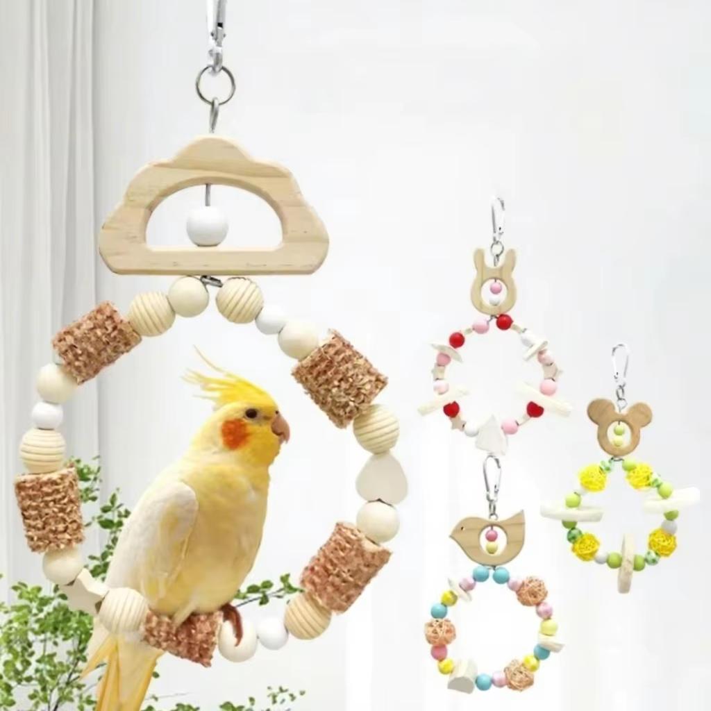 Wood Bird Swing Chew Toy for Parrots & Small Animals-Durable Boredom Buster Fashion Pet Toy for Indoor/Outdoor Use