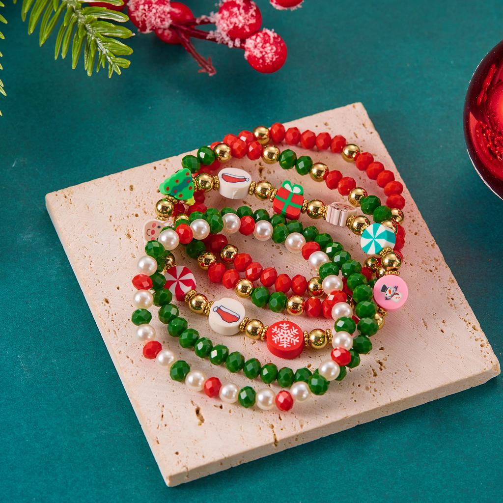 4Pcs/set Merry Christmas Tree Snowflake Bell Elk Colorful Crystal Beads Bracelet for Women Stacking Bracelets Party Jewelry Gift