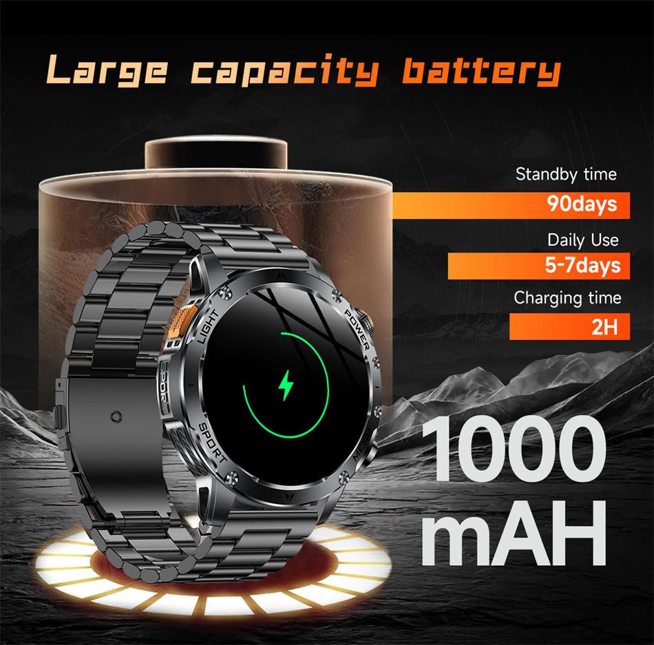 2026 Smartwatch T-REX3 1000mAh Großer Akku HD Bluetooth Anruf 1,7 Zoll Großer Bildschirm LED Taschenlampe Sport Wasserdicht Smartwatch Herren