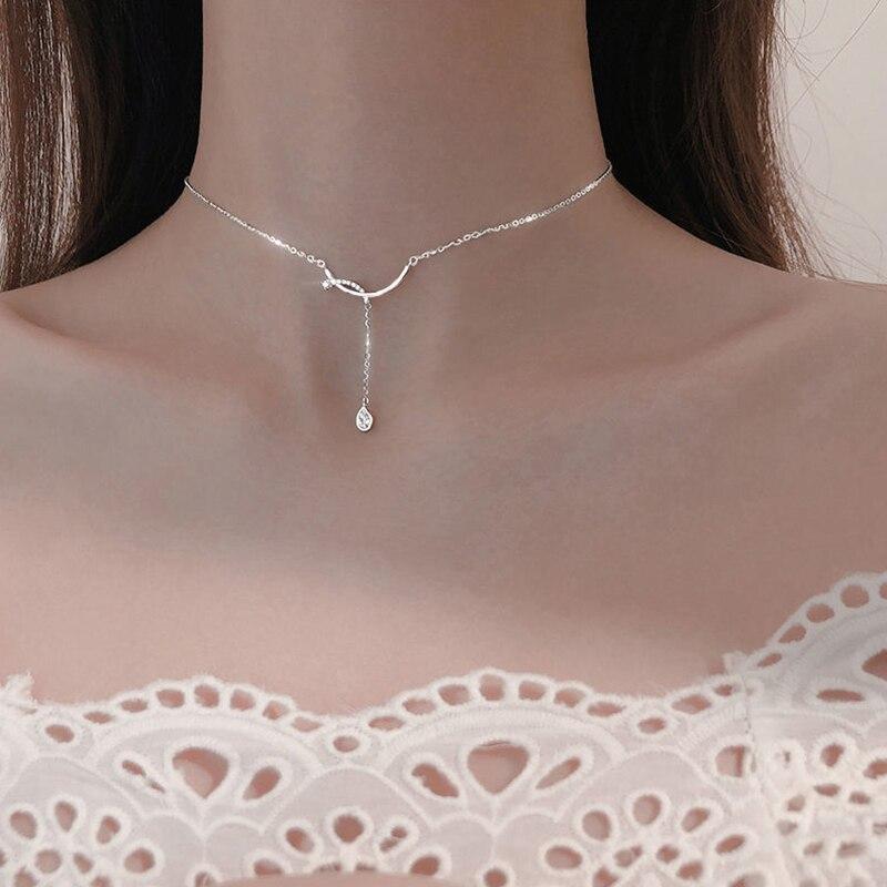 925 Sterlingsilber Wassertropfen Quaste Halskette Damen Schlicht Leichter Luxus Geometrische Schlüsselbeinkette