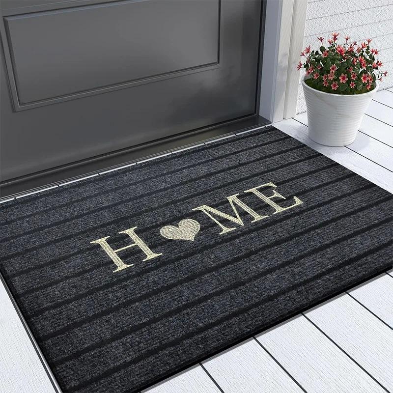 Minimalist Doormat Black Steady Style Non-slip Cushioned Entrance Mat, Machine Washable, Practical for Dust Prevention Mat