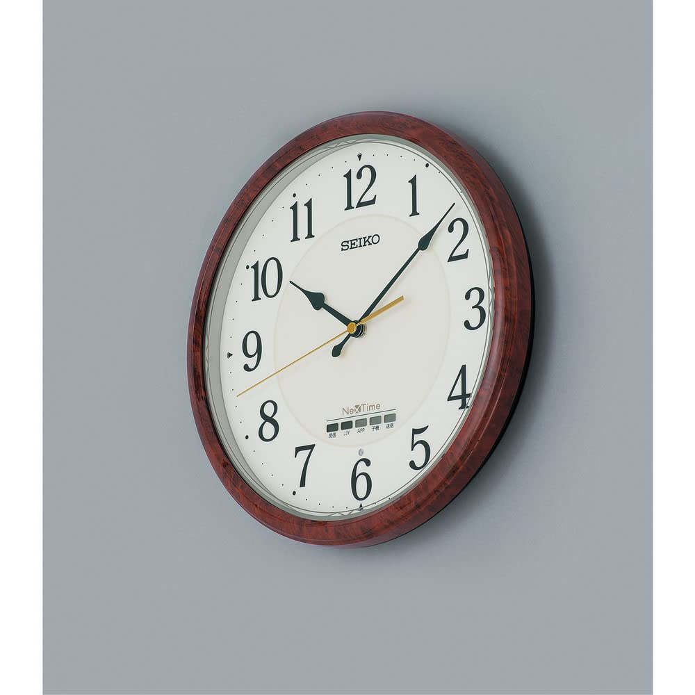 Seiko Clock Wall Seiko Brown Wood Diameter 310 x ZS256B Radio-Controlled Clock, Nextime, Grain, 51mm,