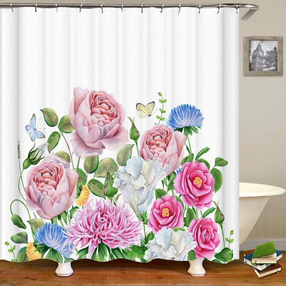 Shower Curtain Nordic Style Fresh Plant Flower Leaf 3D Printing Shower Curtains Polyester Waterproof Home Decor Curtain 180x180